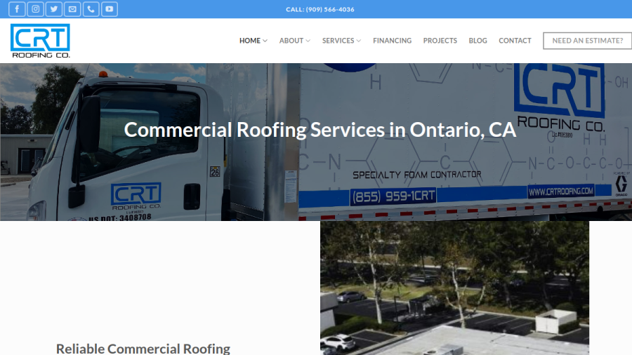 Screenshot of the CRT Roofing Co. Inc, website