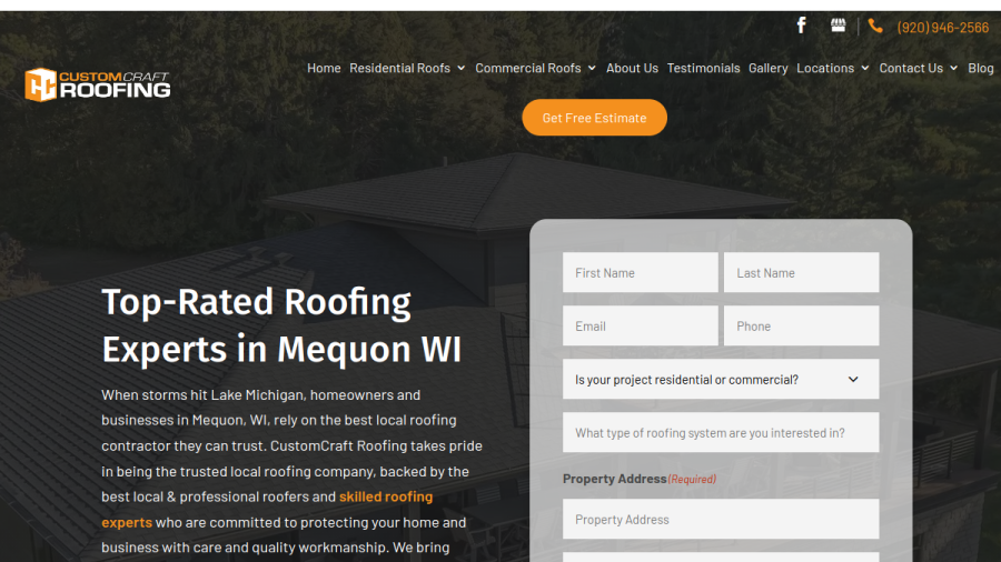 Screenshot of the CustomCraft Roofing & Construction, LLC website