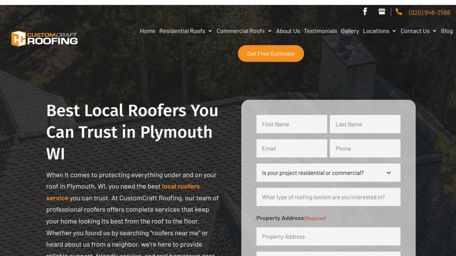 Screenshot of the CustomCraft Roofing & Construction, LLC website