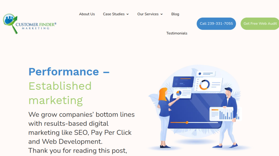 Screenshot of the Customer Finder Marketing website