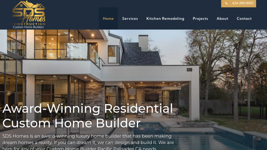 Screenshot of the SDS Homes Construction website