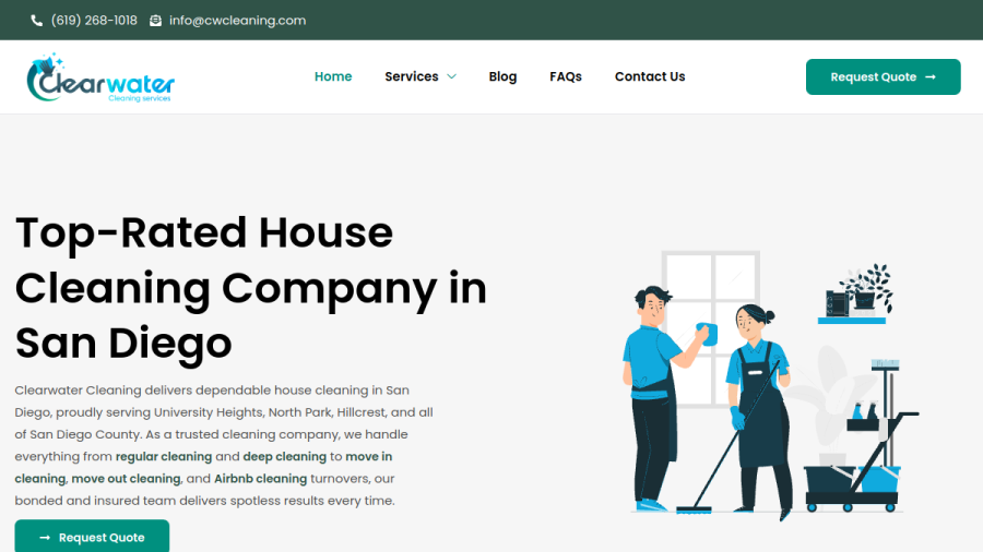 Screenshot of Clearwater Cleaning website