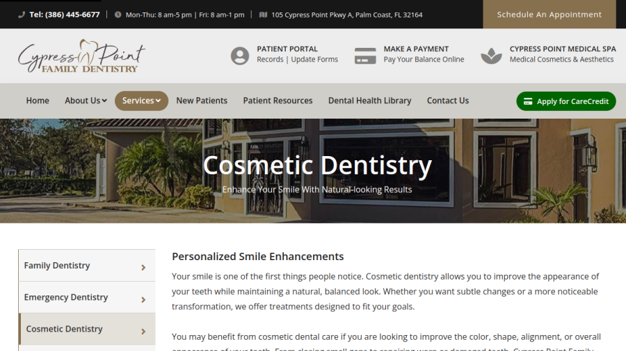 Screenshot of the Cypress Point Family Dentistry website