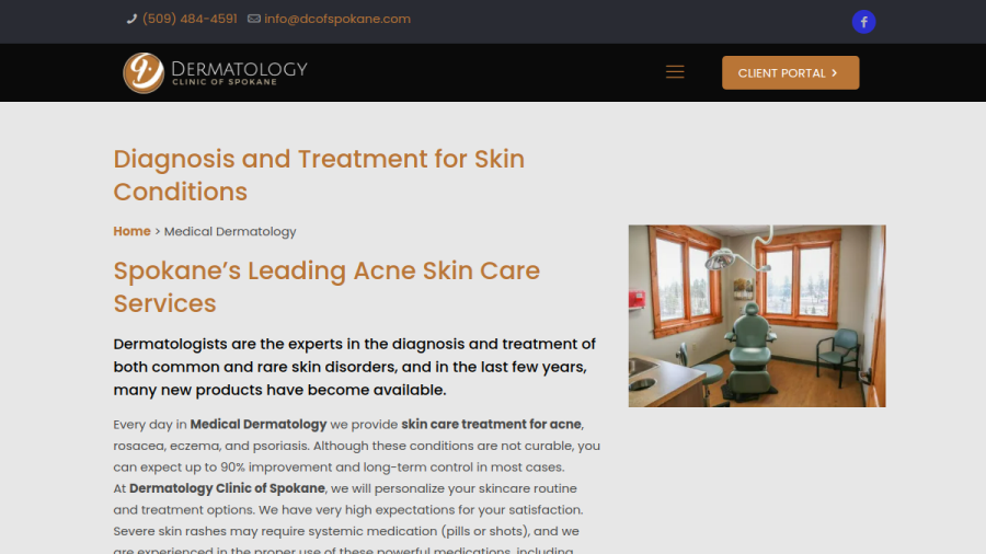 Screenshot of the Dermatology Clinic of Spokane website