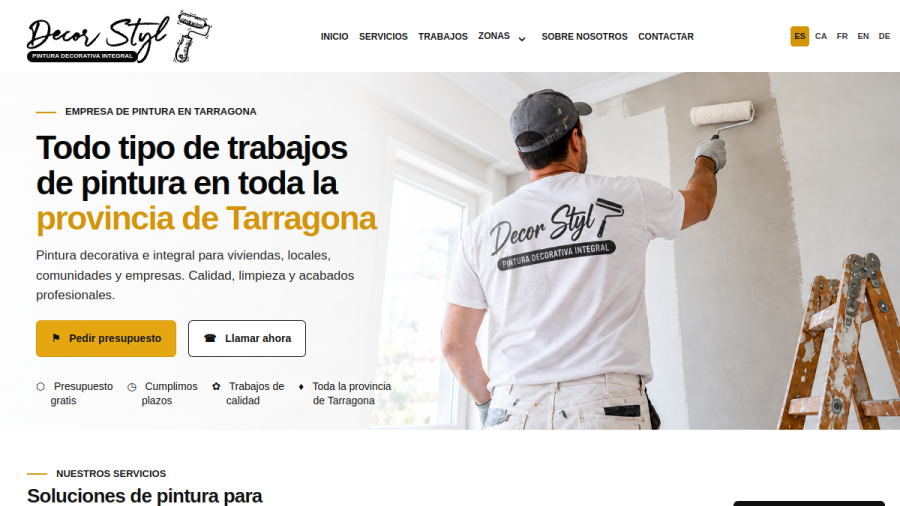 Captura de la web de DecorStyl, empresa de pintura y decoración