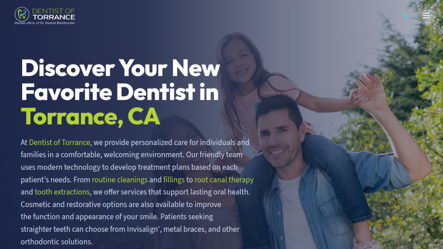 Screenshot of the Dentist of Torrance website