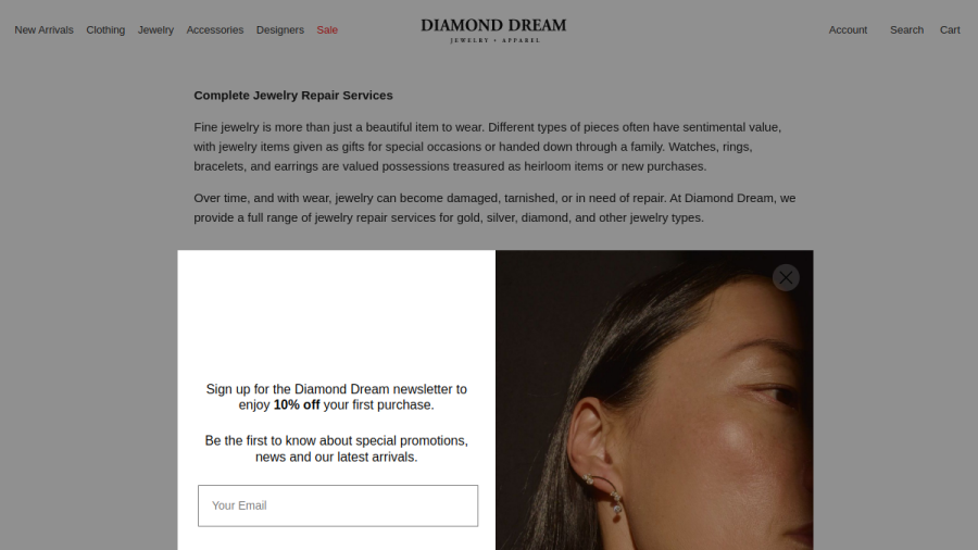Screenshot of the Jewelry Repair Services Bernardsville NJ website
