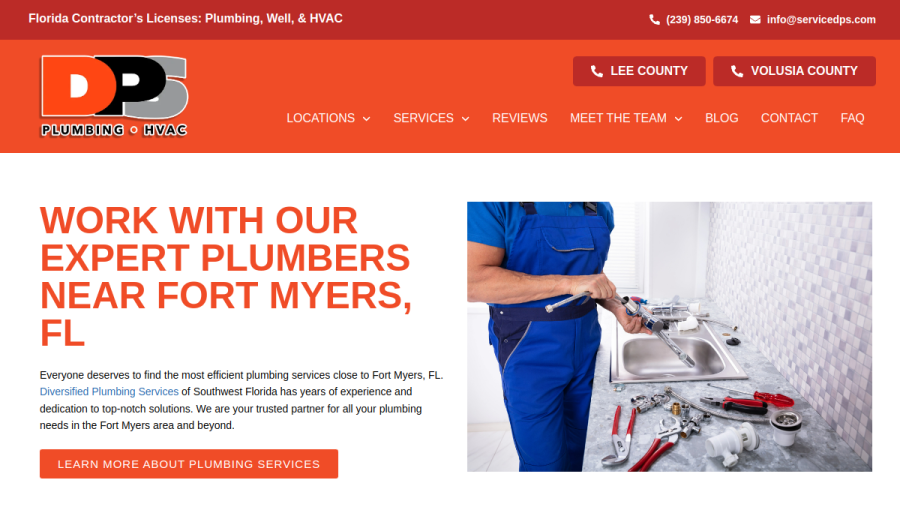 Screenshot of the Diversified Plumbing Services of SW Florida website