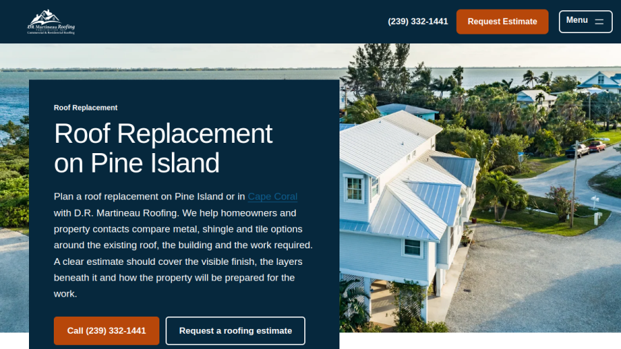D.R. Martineau Roofing & Brilliant Skylights website screenshot