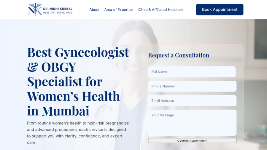 Screenshot of the Dr. Nidhi Kurkal website