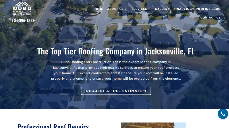Screenshot of Dubo Roofing and Construction website