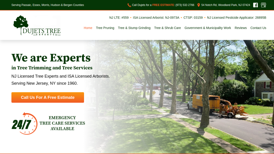 Screenshot of the Dujets Tree Experts Inc. website