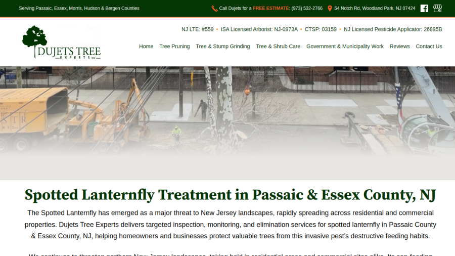 Screenshot of the Dujets Tree Experts Inc. website