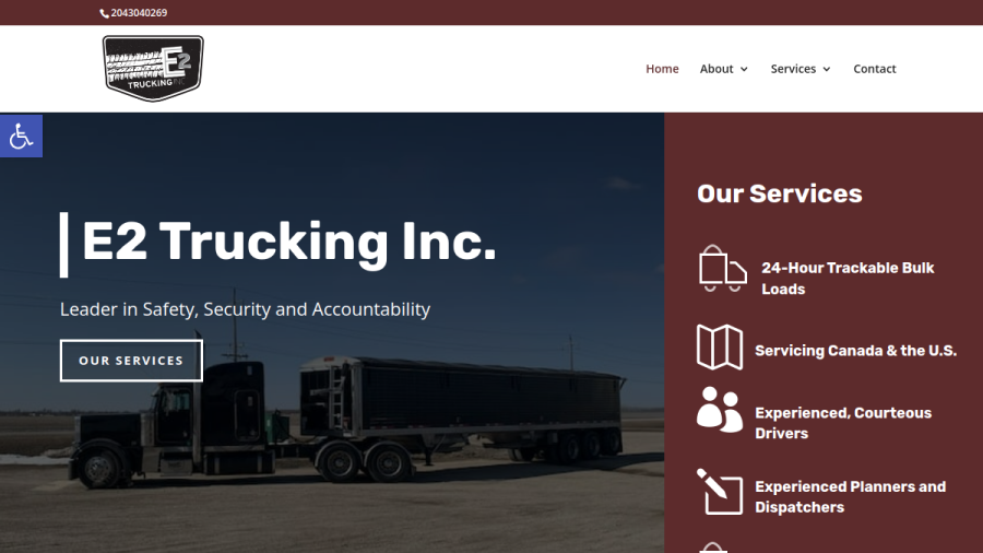 Website screenshot of E2 Trucking