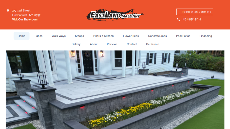 Website screenshot of Eastland Masonry