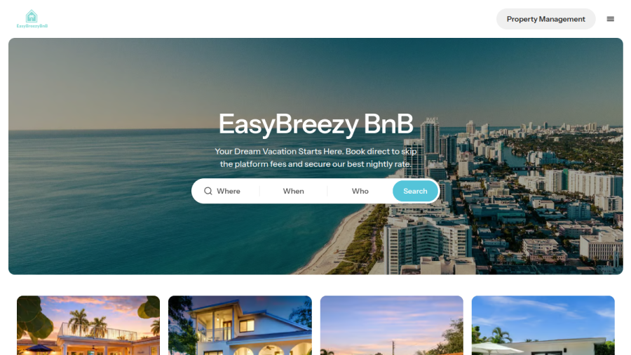 Screenshot of the EasyBreezy BnB website