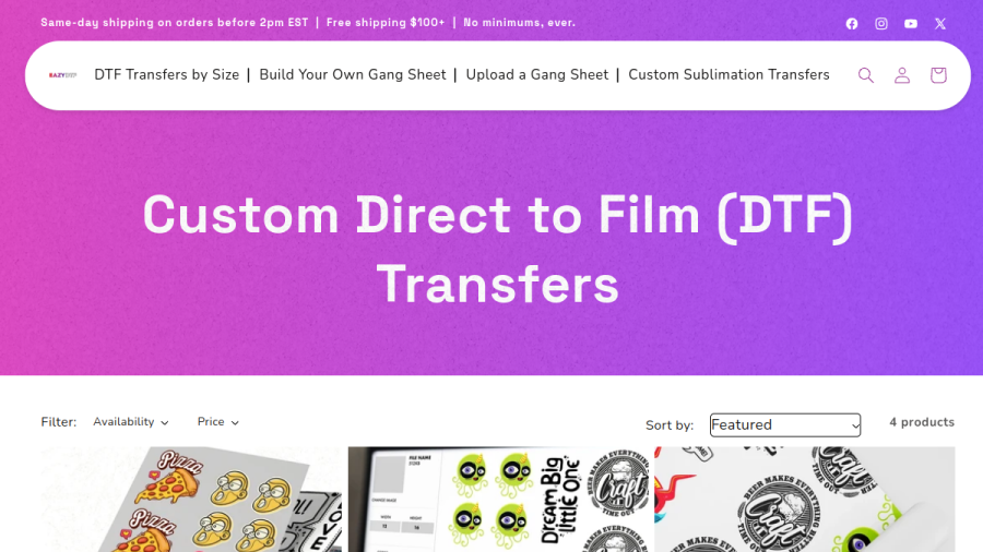 Screenshot of the Eazy DTF website