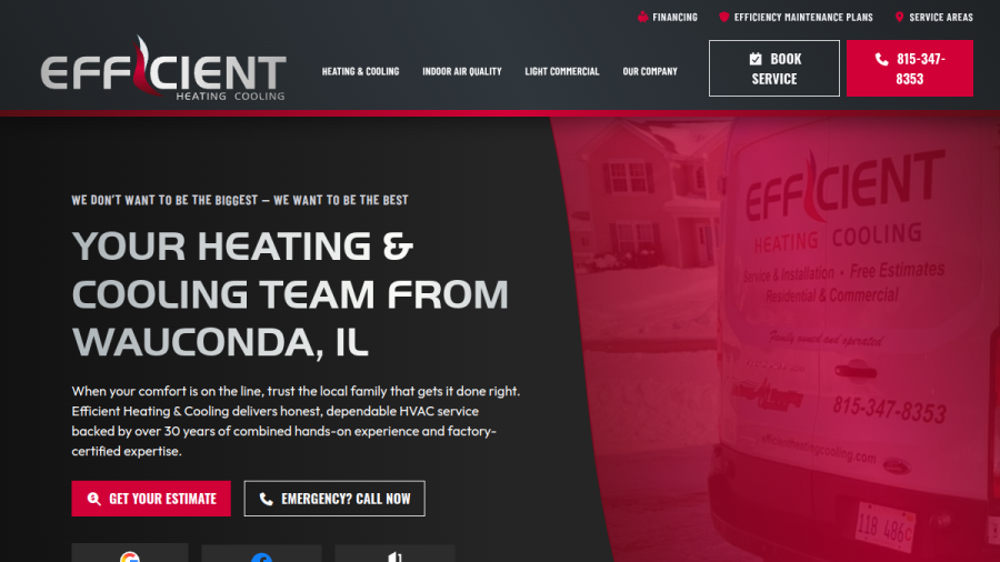 Screenshot of the Efficient Heating & Cooling website