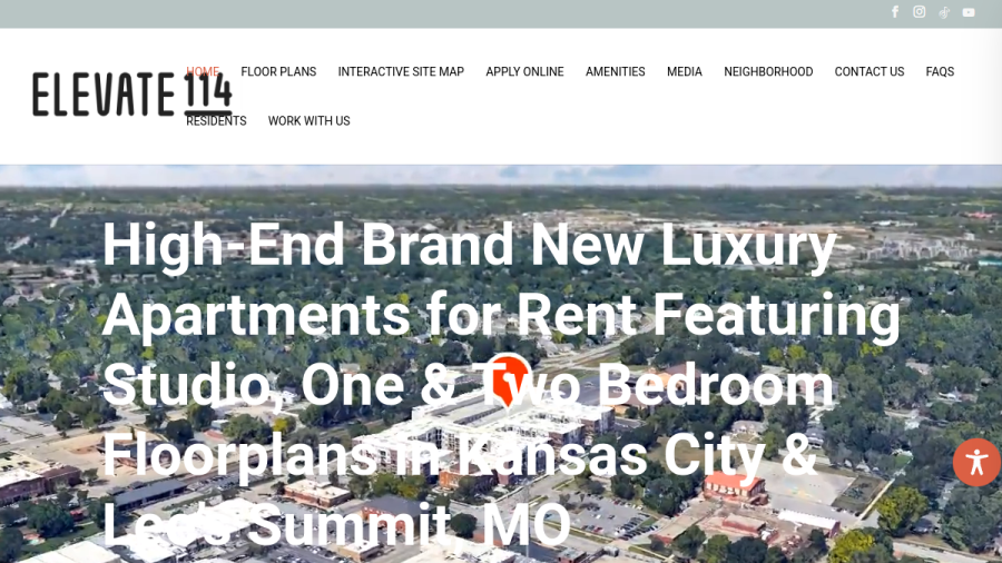 Screenshot of the Elevate 114 Apartments website