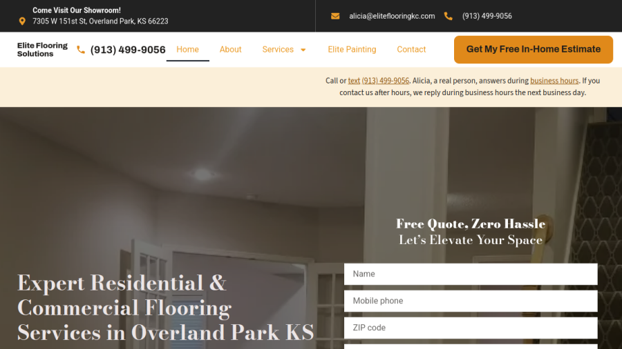 Website screenshot of Elite Flooring Solutions