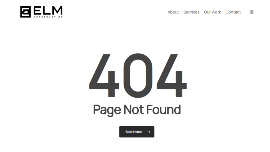 Screenshot of the Elm Construction website