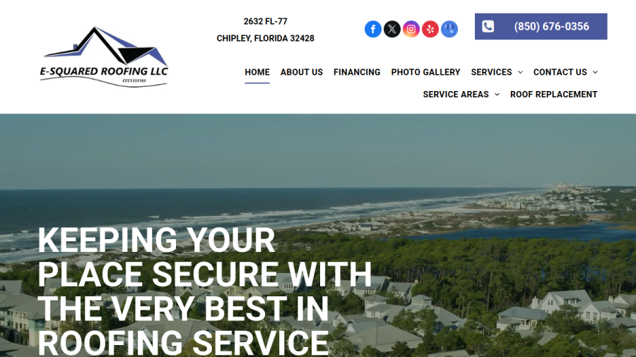 Screenshot of E-Squared Roofing LLC website