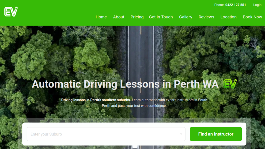 EV automatic driving school Perth website