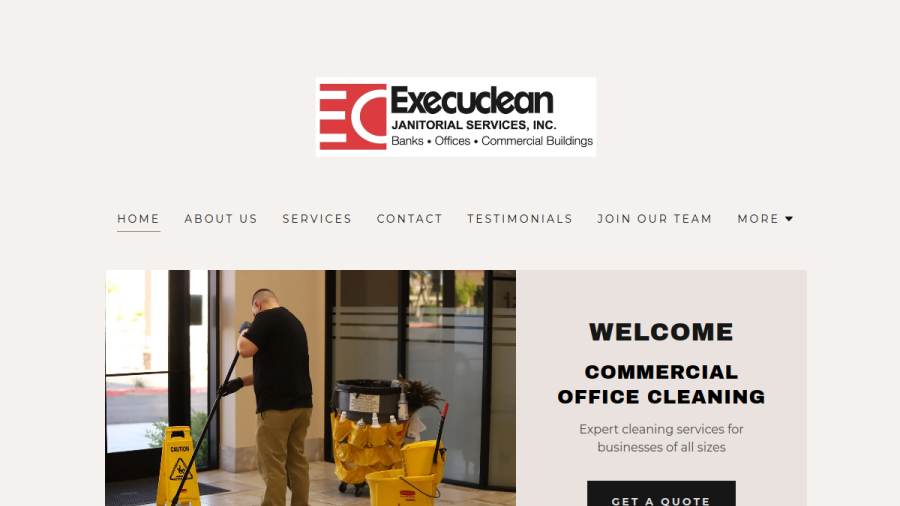 Screenshot of the Execuclean Janitorial Services website