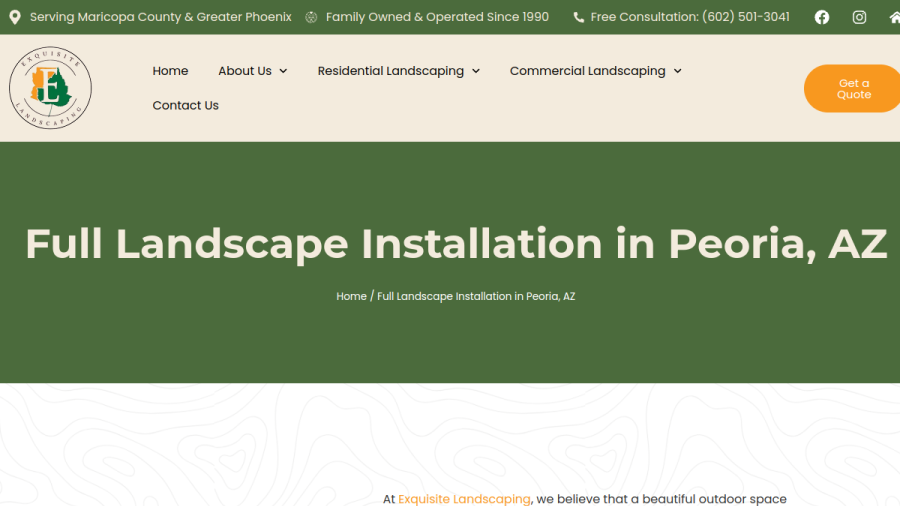 Screenshot of the Exquisite Landscaping website