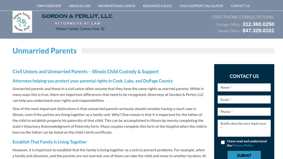 Screenshot of the Gordon & Perlut, LLC website
