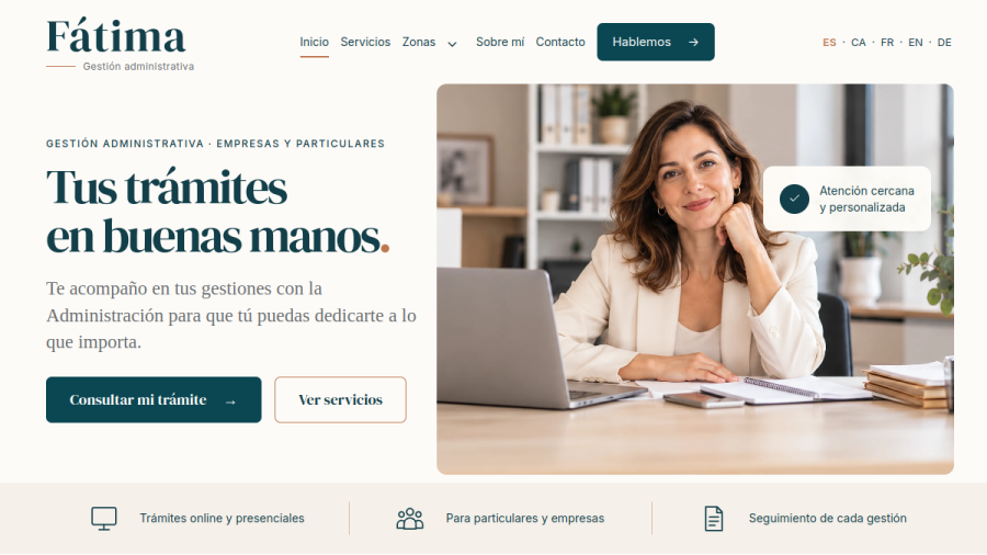 Captura de la web de Fátima Gestión Administrativa