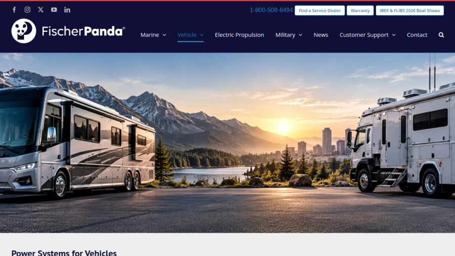 Screenshot of the Fischer Panda Generators website