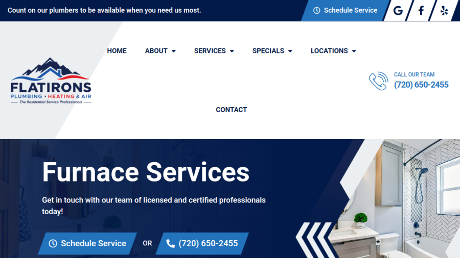 Screenshot of the Flatirons Plumbing, Heating, & Air website