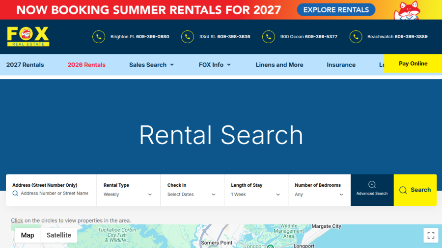 Screenshot of the Fox Real Estate Has The Top Tier Ocean City New Jersey Beach Rentals For Staycation website