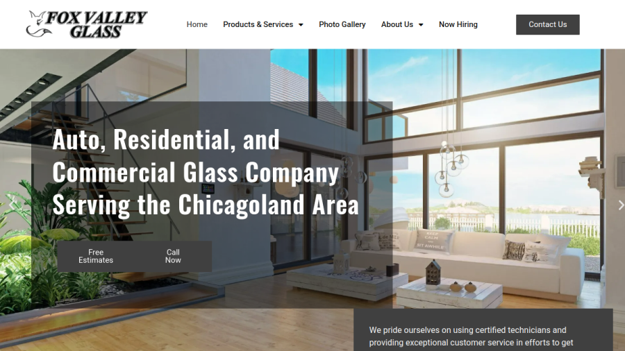Screenshot of Fox Valley Glass Inc website