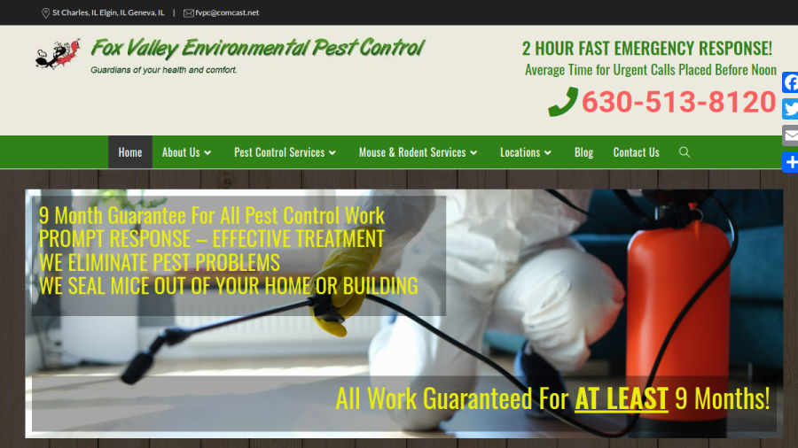 Screenshot of the Fox Valley Environmental Pest Control website