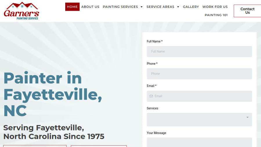 Screenshot of the Garner's Painting Service website