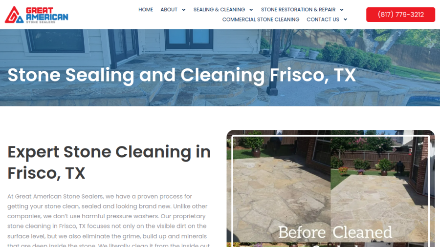 Website screenshot of Great American Stone Sealers