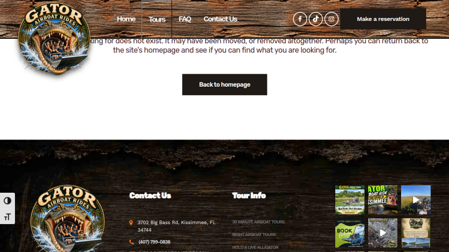 Gator Airboat Rides website