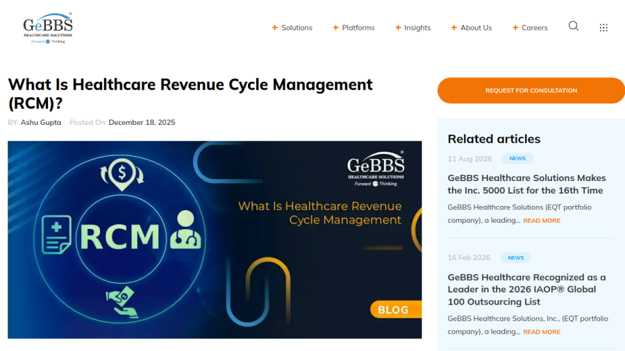 Screenshot of the GeBBS Healthcare Solutions, Inc website