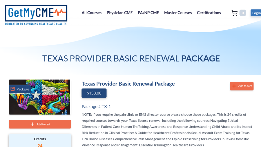 Screenshot of the GetMyCME website