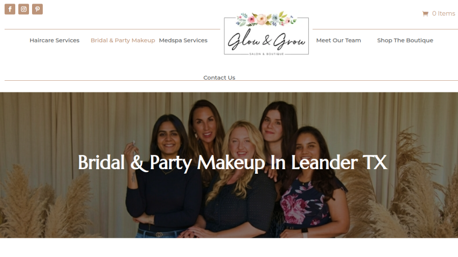Screenshot of the Glow & Grow Salon and Boutique website