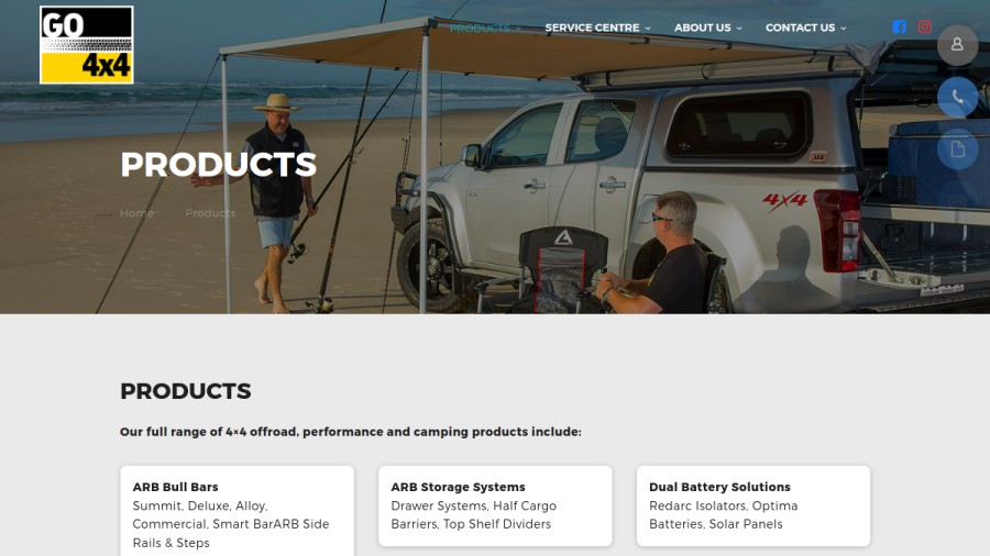 Website screenshot of Go 4X4