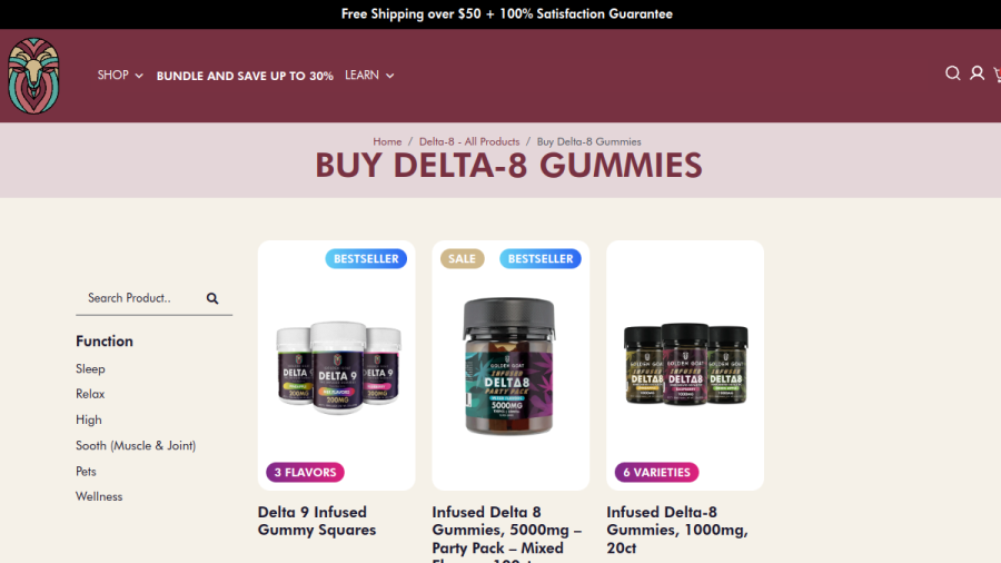 Screenshot of the Golden Goat CBD website