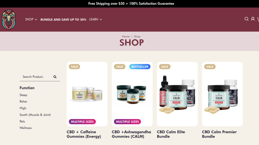 Screenshot of the Golden Goat CBD website