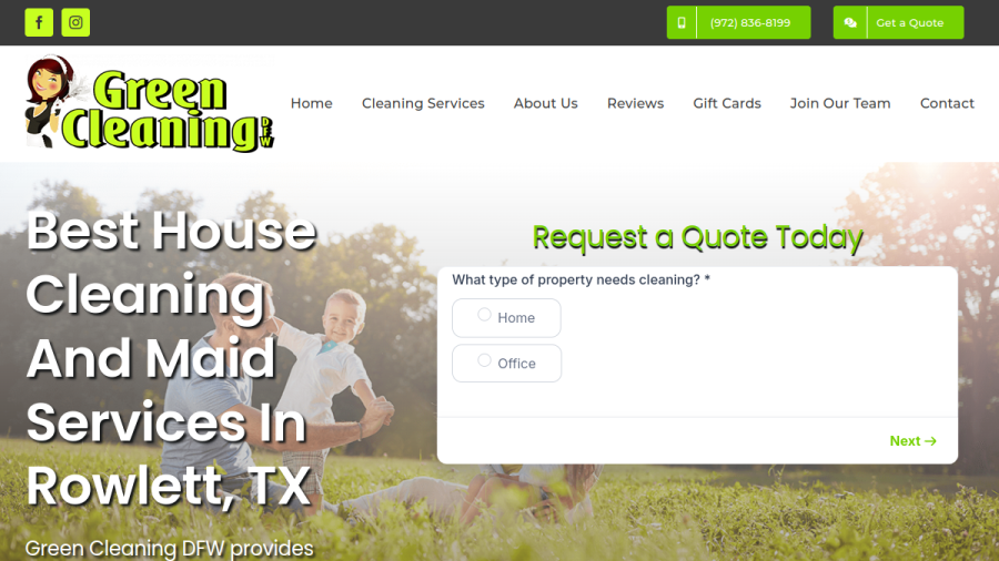 Screenshot of the Green Cleaning DFW website