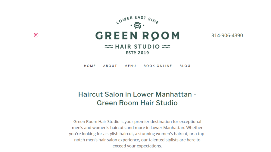GREEN ROOM NYC Hair Studio website screenshot