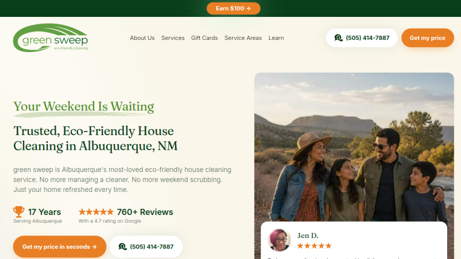 Screenshot of the green sweep website