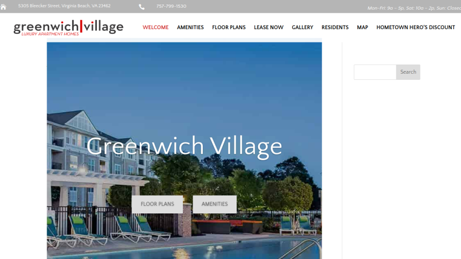 Screenshot of the Greenwich Village Apartments website