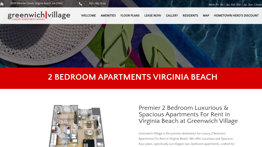 Screenshot of the Greenwich Village Apartments website